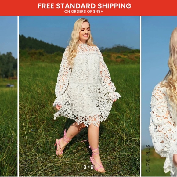 SHEIN Dresses & Skirts - Shein Plus Flounce Sleeve Guipure Lace Dress- Curve